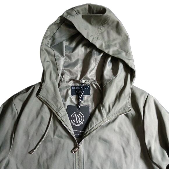 Bernardo Long Hooded Raincoat Olive Green Womens M Minimalist - Picture 3 of 12